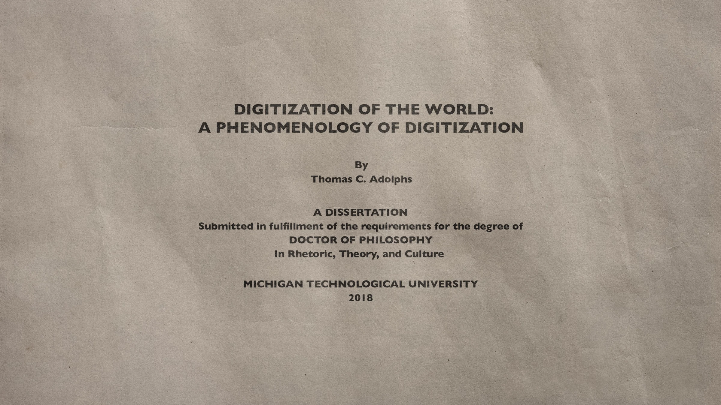 Dissertation process image for Tom Adolphs' academic record.