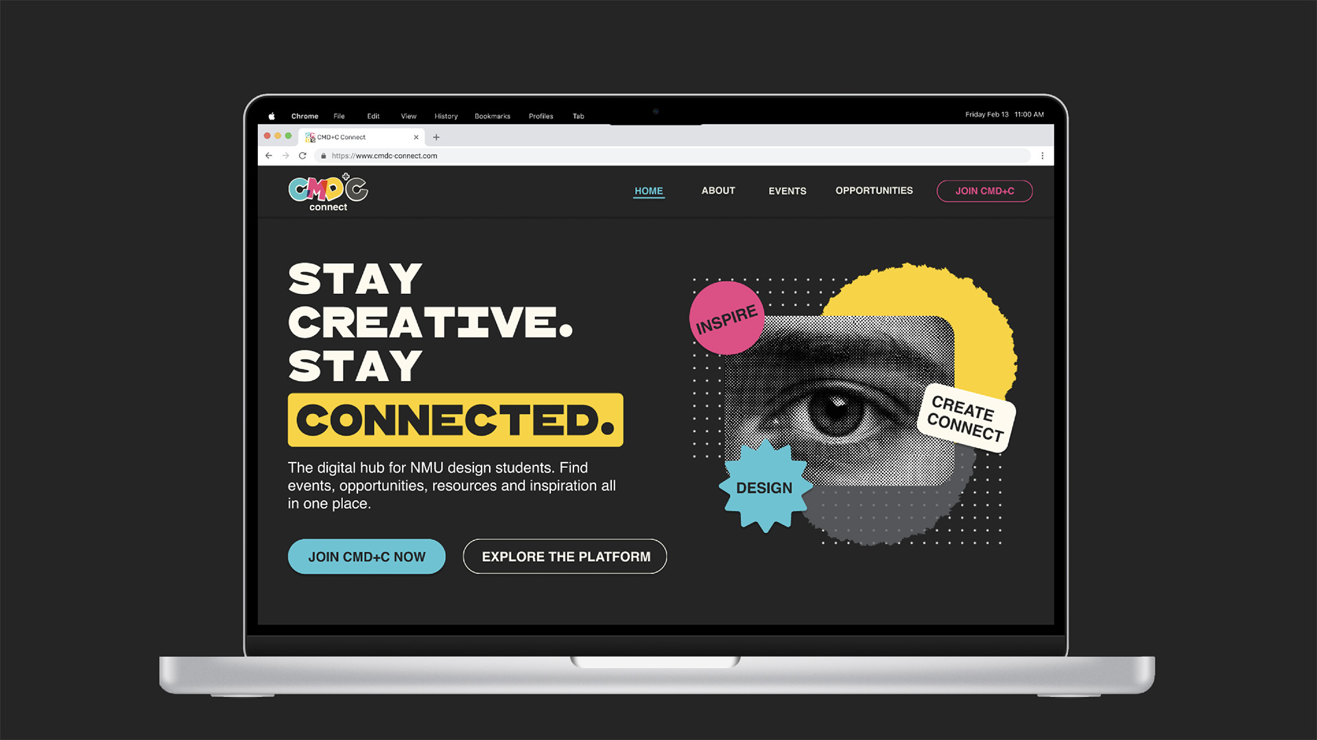 CMD+C branded page and mobile interface presentation.