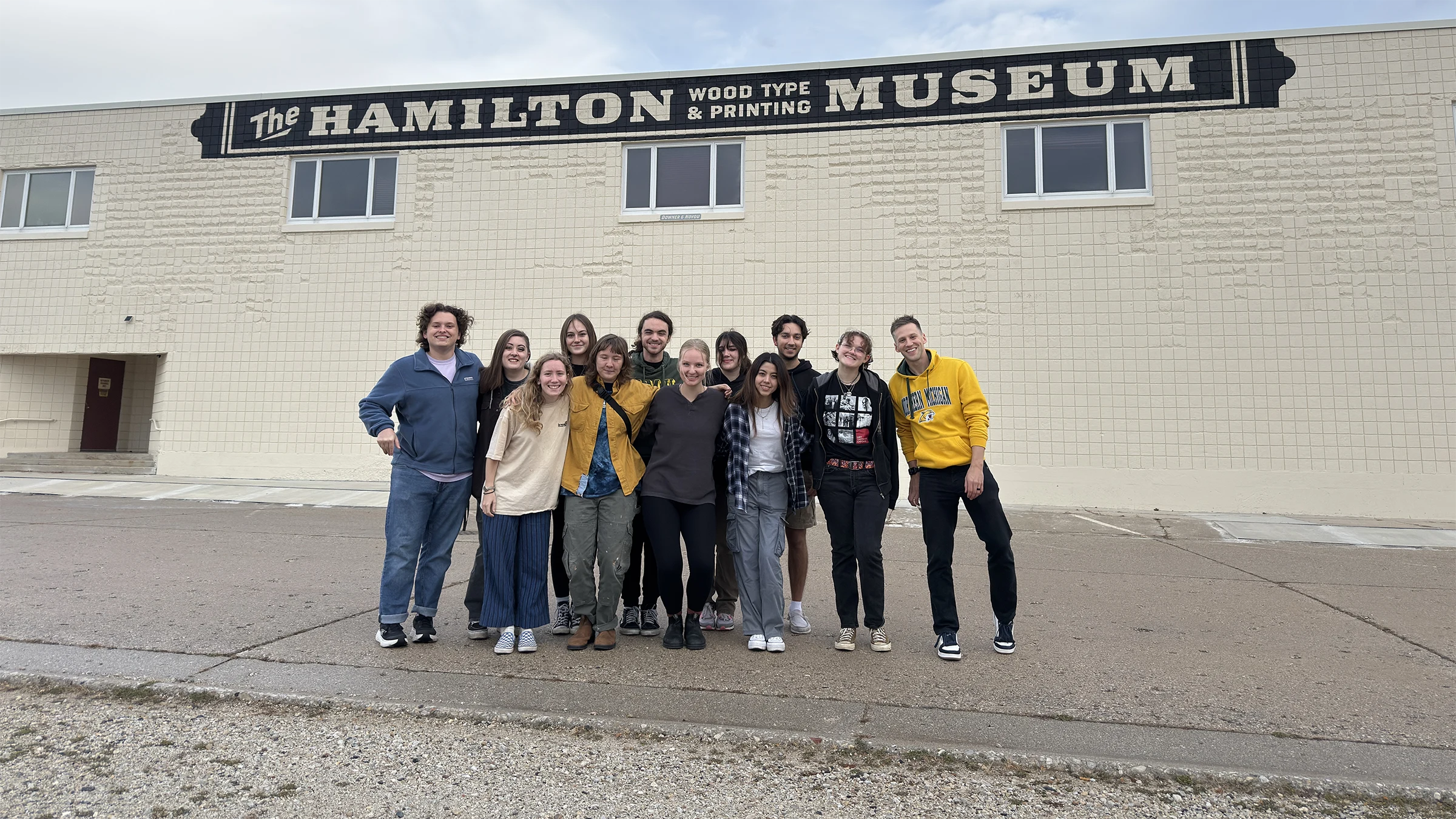 A class group outside the Hamilton Wood Type and Printing Museum.
