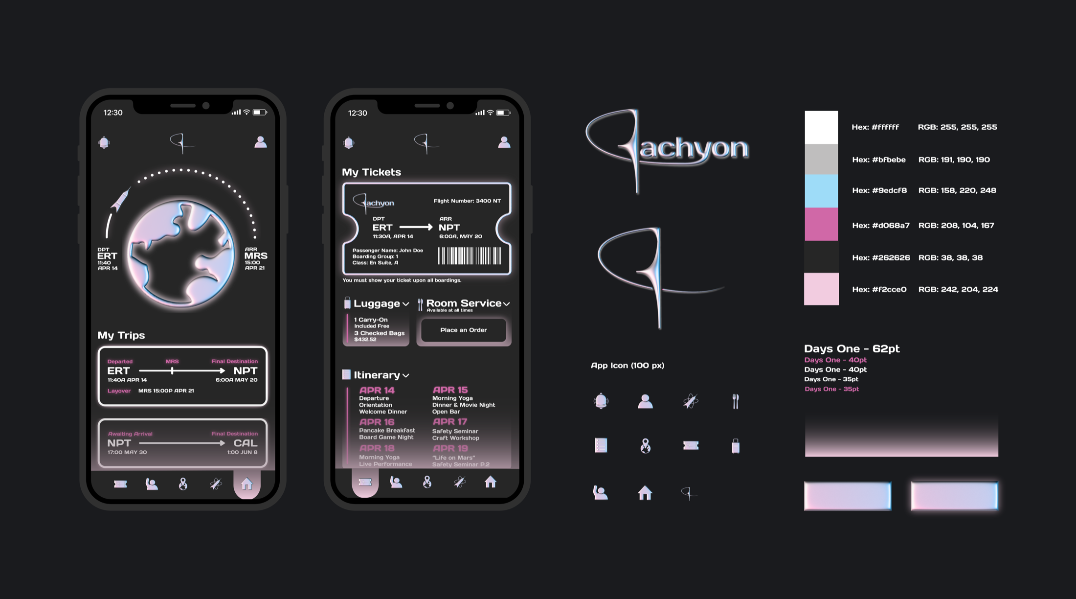 Tachyon first identity direction sheet with interface brand elements.