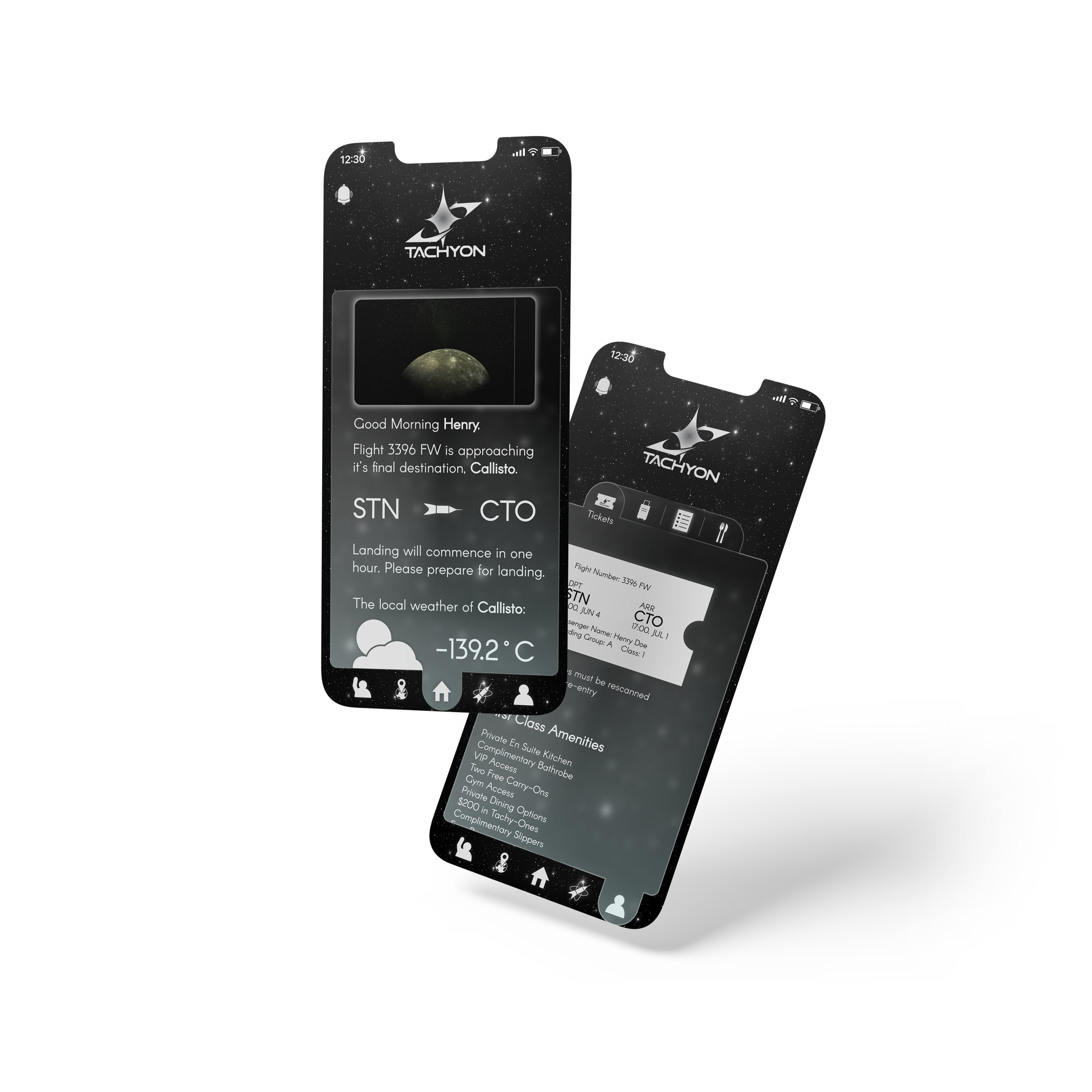 Tachyon second visual direction shown as a final app presentation mockup.