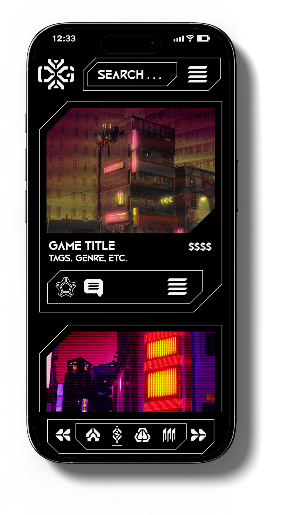Sci-fi interface direction secondary app screen.