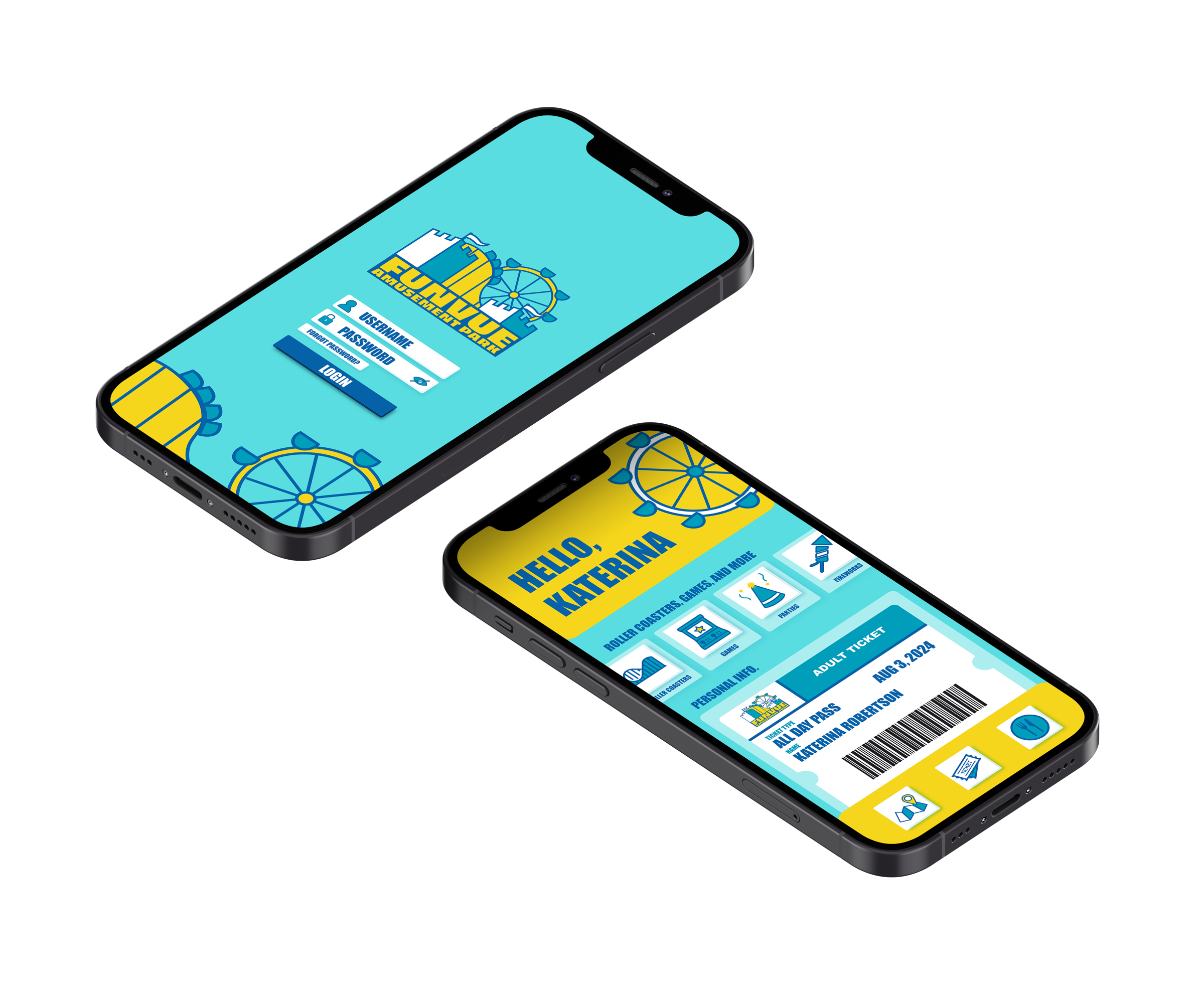 Fun visual direction shown as an app presentation mockup.