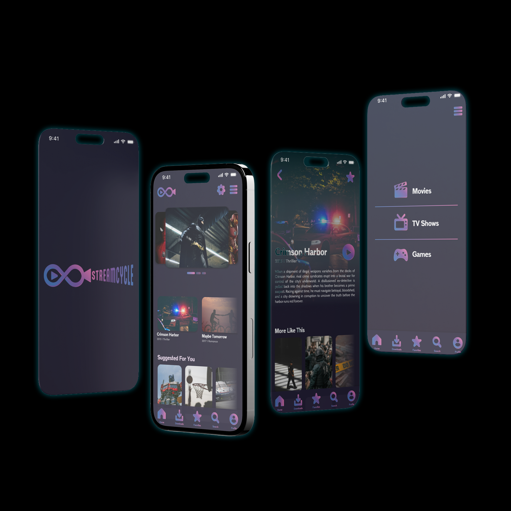 Accessible movie app direction shown in a presentation mockup.