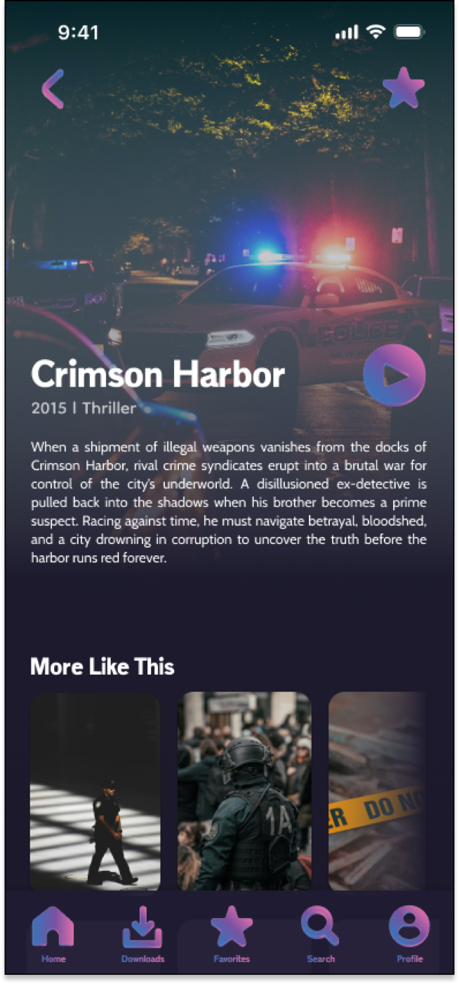 Accessible movie app playback screen.