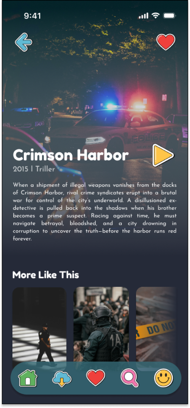 Entertaining movie app playback screen.
