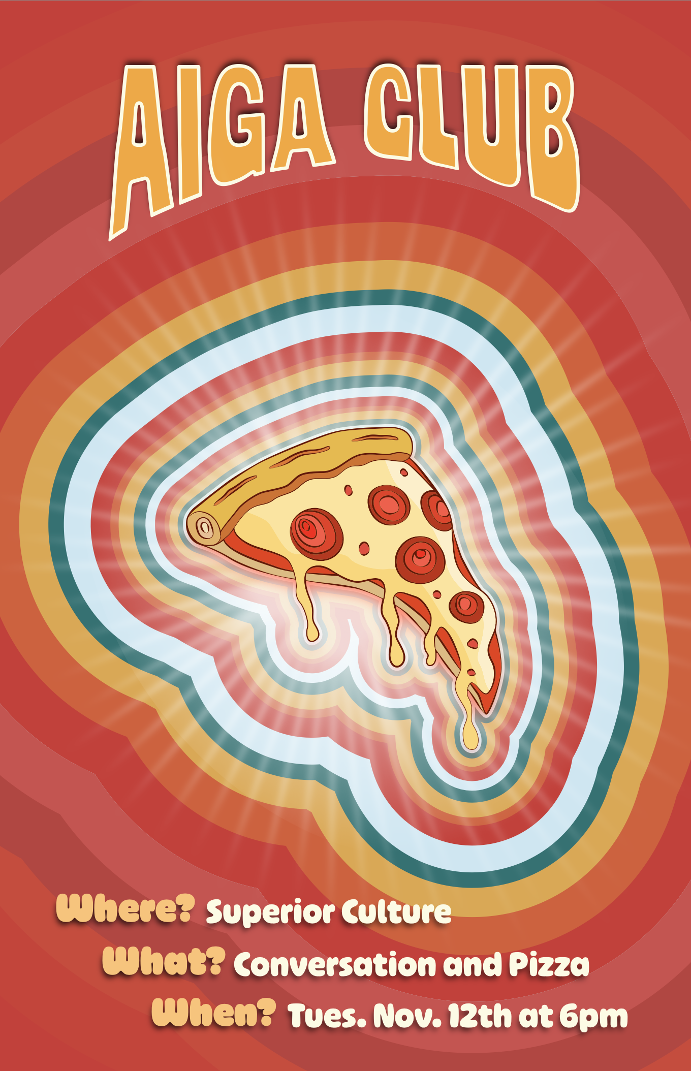 NMU AIGA Club pizza recruitment poster.