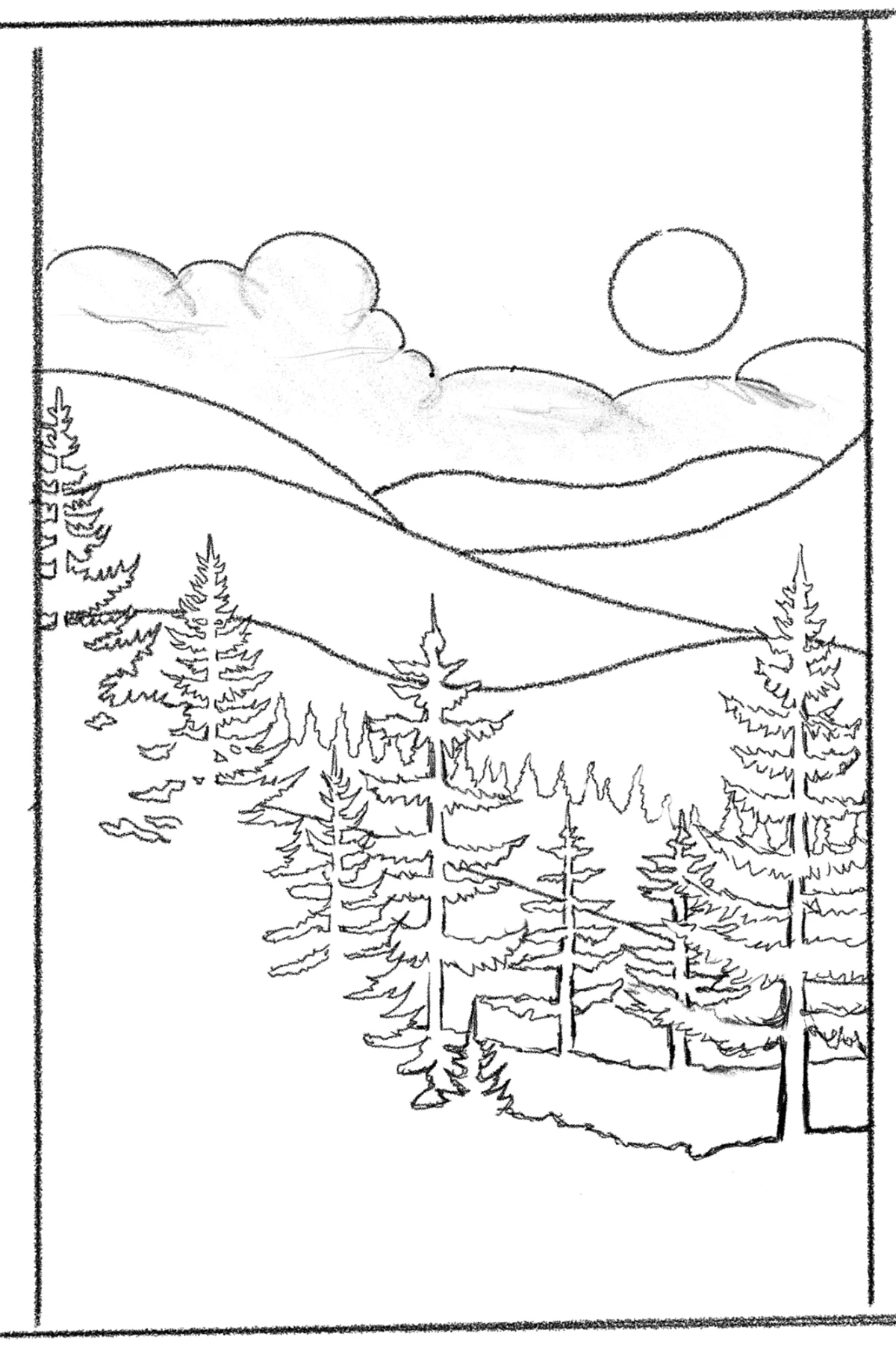 Initial landscape sketch for the United Conference 2025 poster.