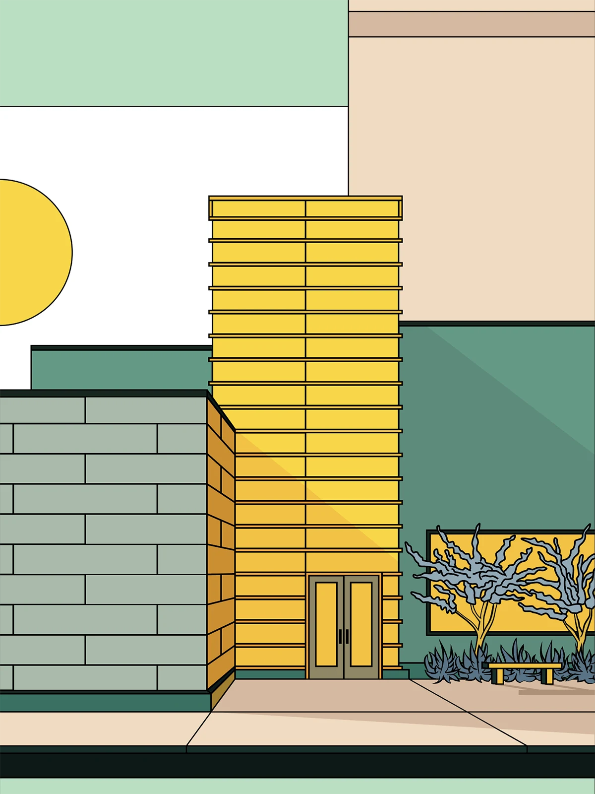 Finished vector illustration of a building facade.